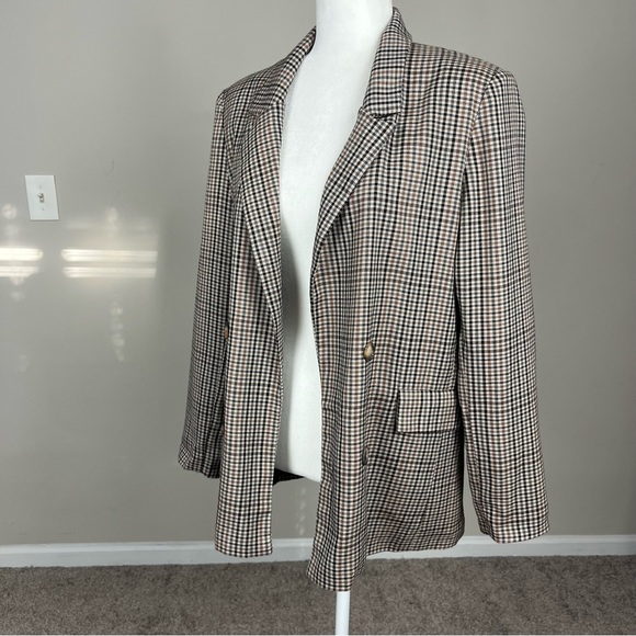 NWT FAB’RIK KENDY PLAID DOUBLE BREASTED BLAZER SIZE MEDIUM BROWN - Picture 9 of 11